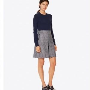 NWT Tory Burch Sz 14 Chaumont Skirt in New Ivory and Midnight Navy Gemini